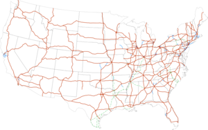 Mapa de la red de autopistas interestatales de Estados Unidos.
