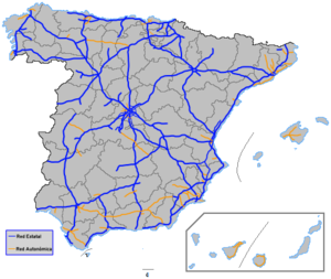 Mapa de la red de autovías de España.